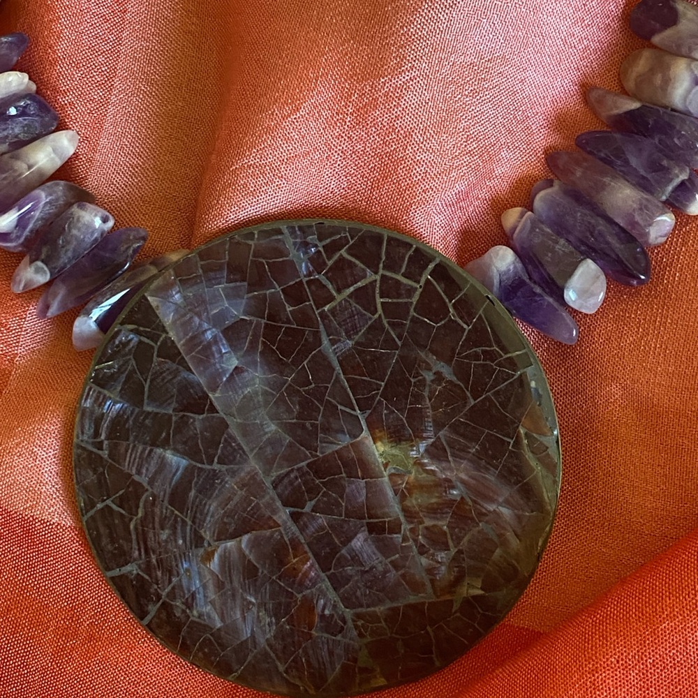 Vintage Amethyst Purple Color Necklace with Unique Pendant.